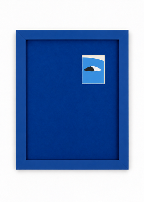 Front view of the cobalt Peek-a-boo mini polaroid frame, 8x10