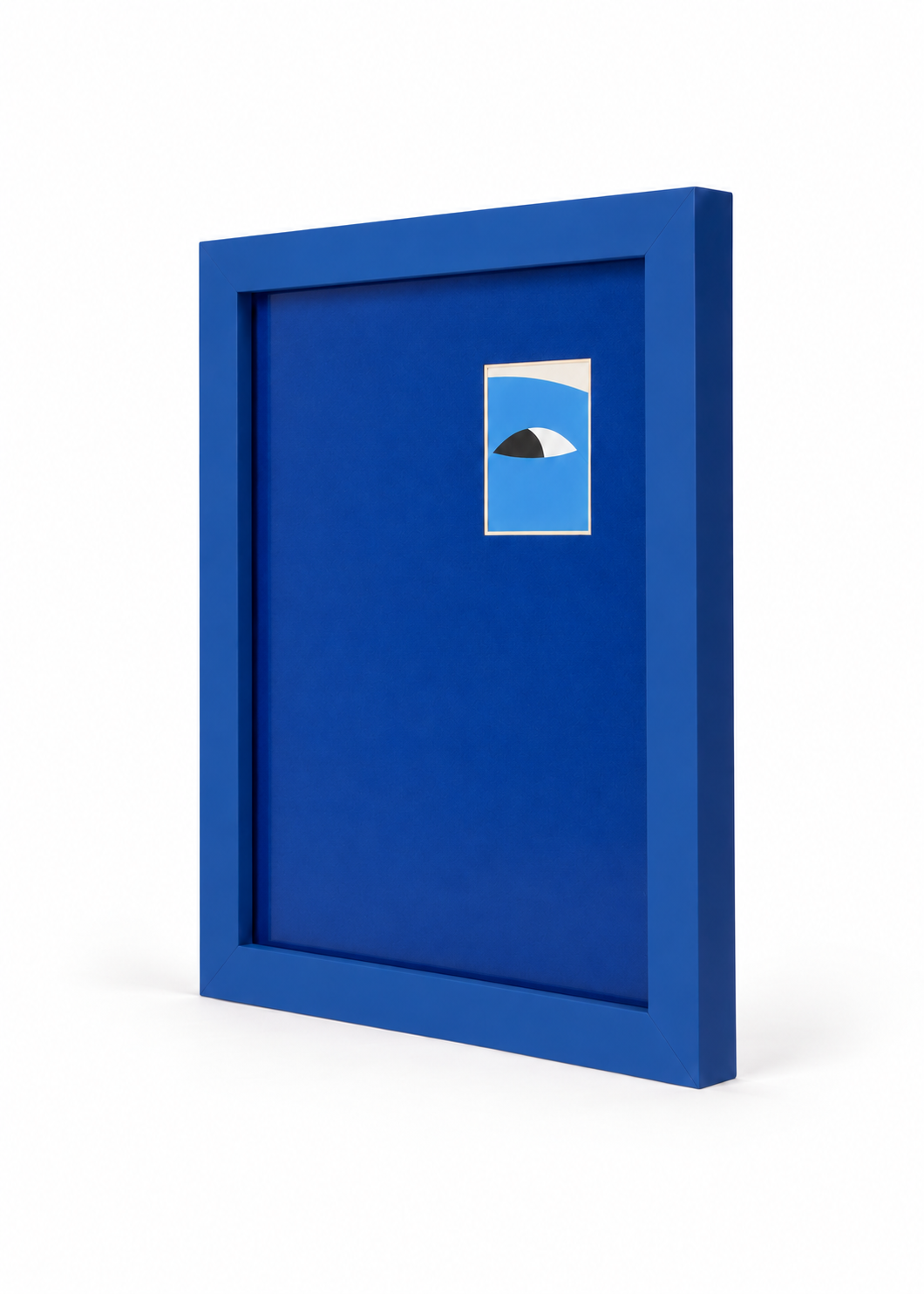 Three-quarter view of the cobalt Peek-a-boo mini polaroid frame